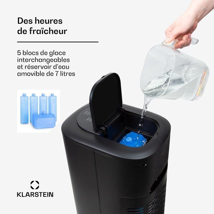 Enfriador de aire inteligente Klarstein Polar Tower - Ventilador 4 en 1 - 3306 m³/h - 7 l - Negro