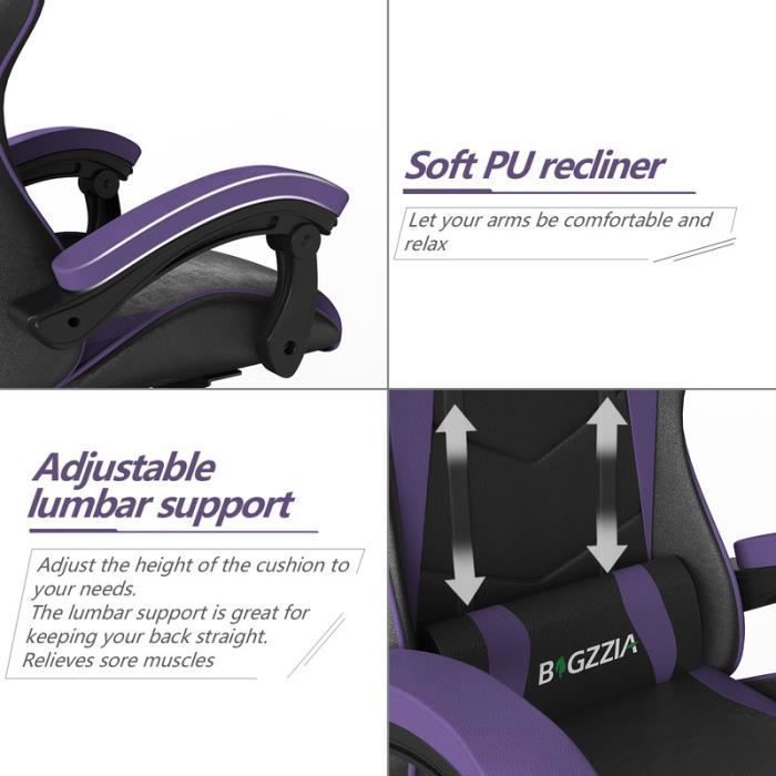 Fauteuil de Bureau - Rattantree Chaise Gaming - Siège de Bureau Réglable Gaming Racing - avec coussin et dossier inclinable -