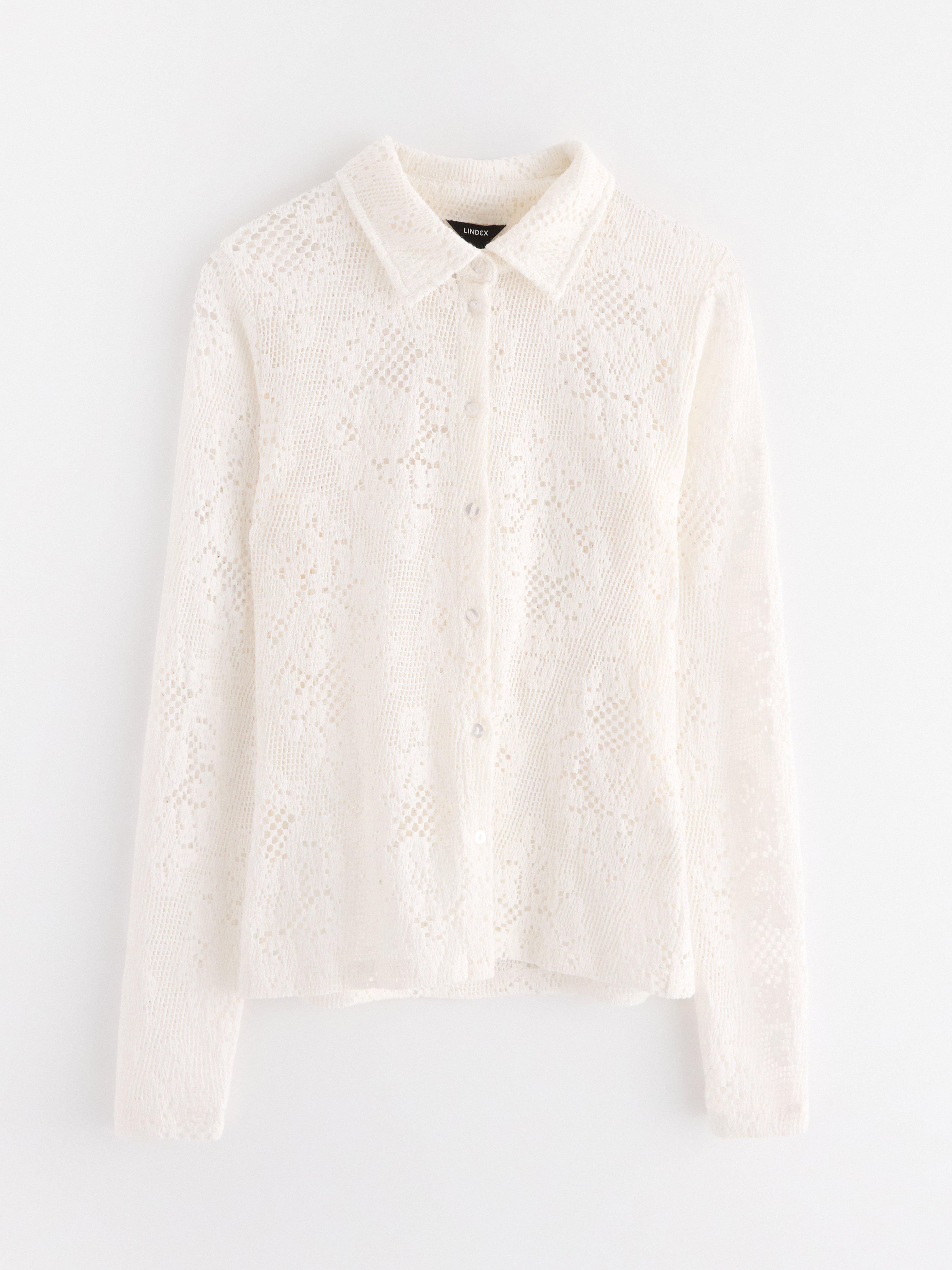 Camisa de malha com detalhes em renda Off White