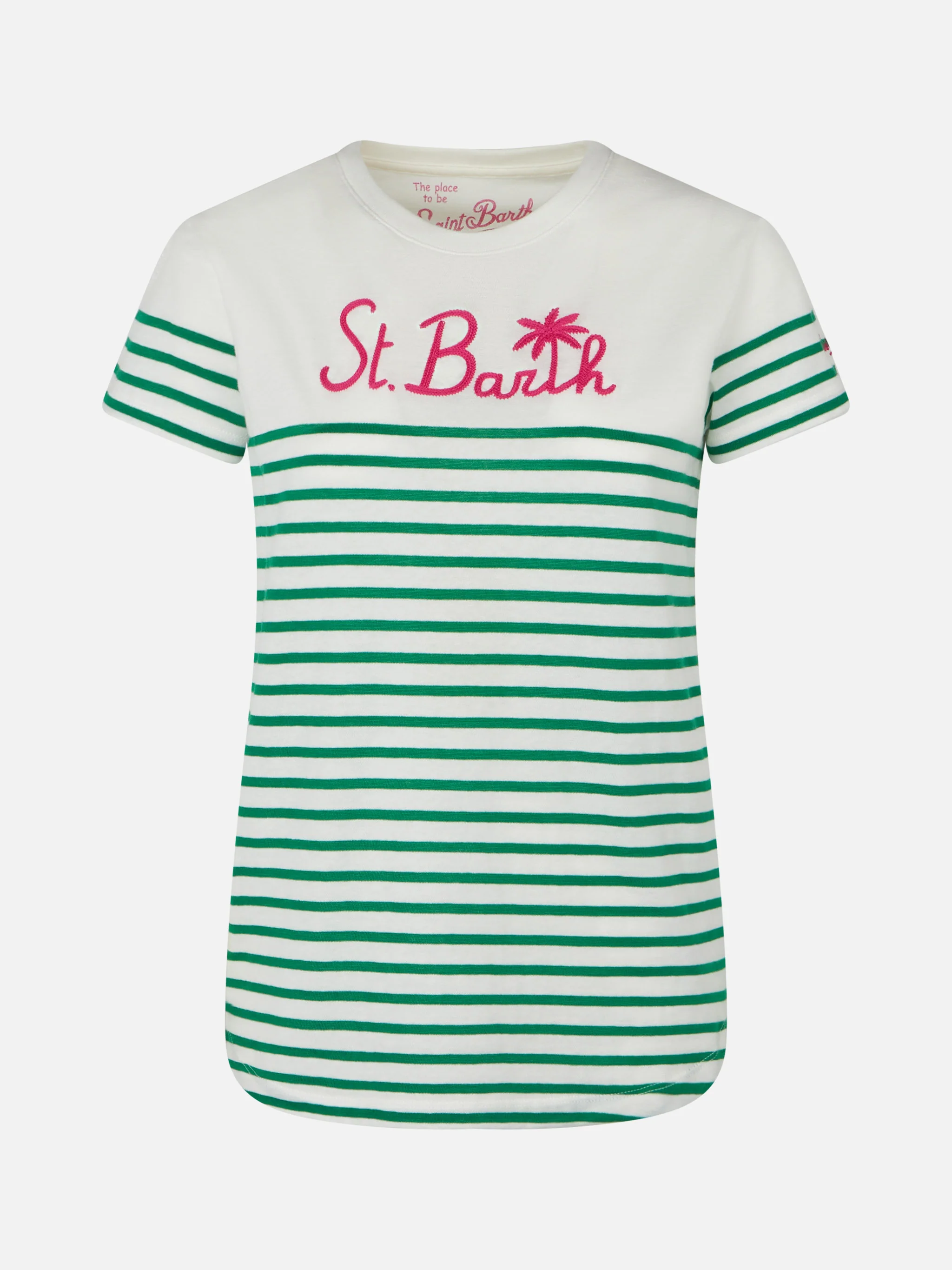 Groen gestreept katoenen T-shirt met St. Patrick's Day-borduurwerk. Barth