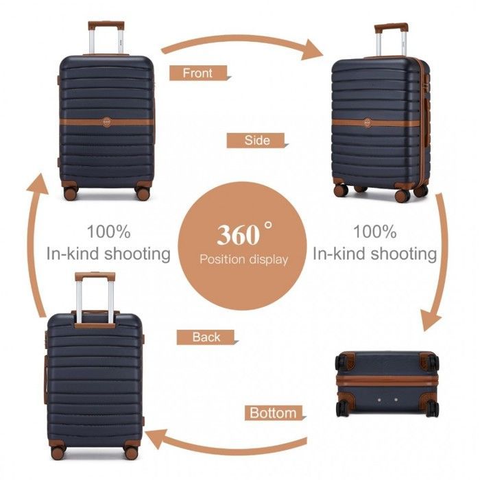 Kono 3er-Set Hartschalenkoffer (55/66/76 cm) ABS+PC – Kabinenkoffer, leicht und robust, 4 Rollen und Sicherheitsschloss, Marineblau