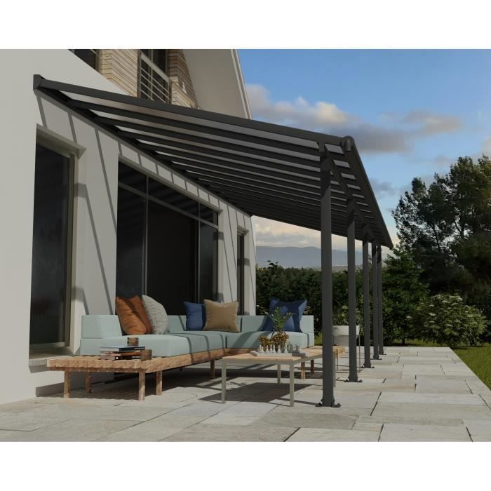 Pergola adossée Olympia 25,5 m² - Aluminium et polycarbonate - Gris - PALRAM