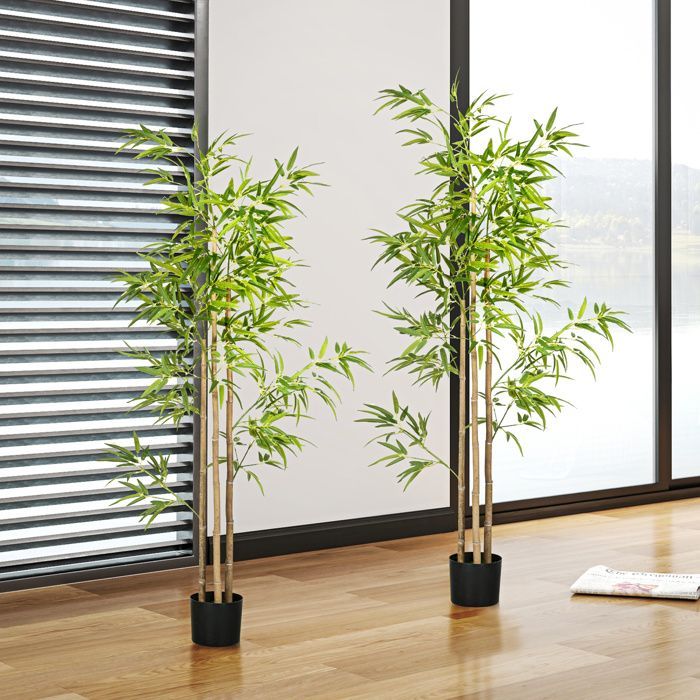 Set mit 2 künstlichen Bambuspflanzen – HOMCOM – 180 cm hoch mit Topf – Innendekoration, sehr realistisch