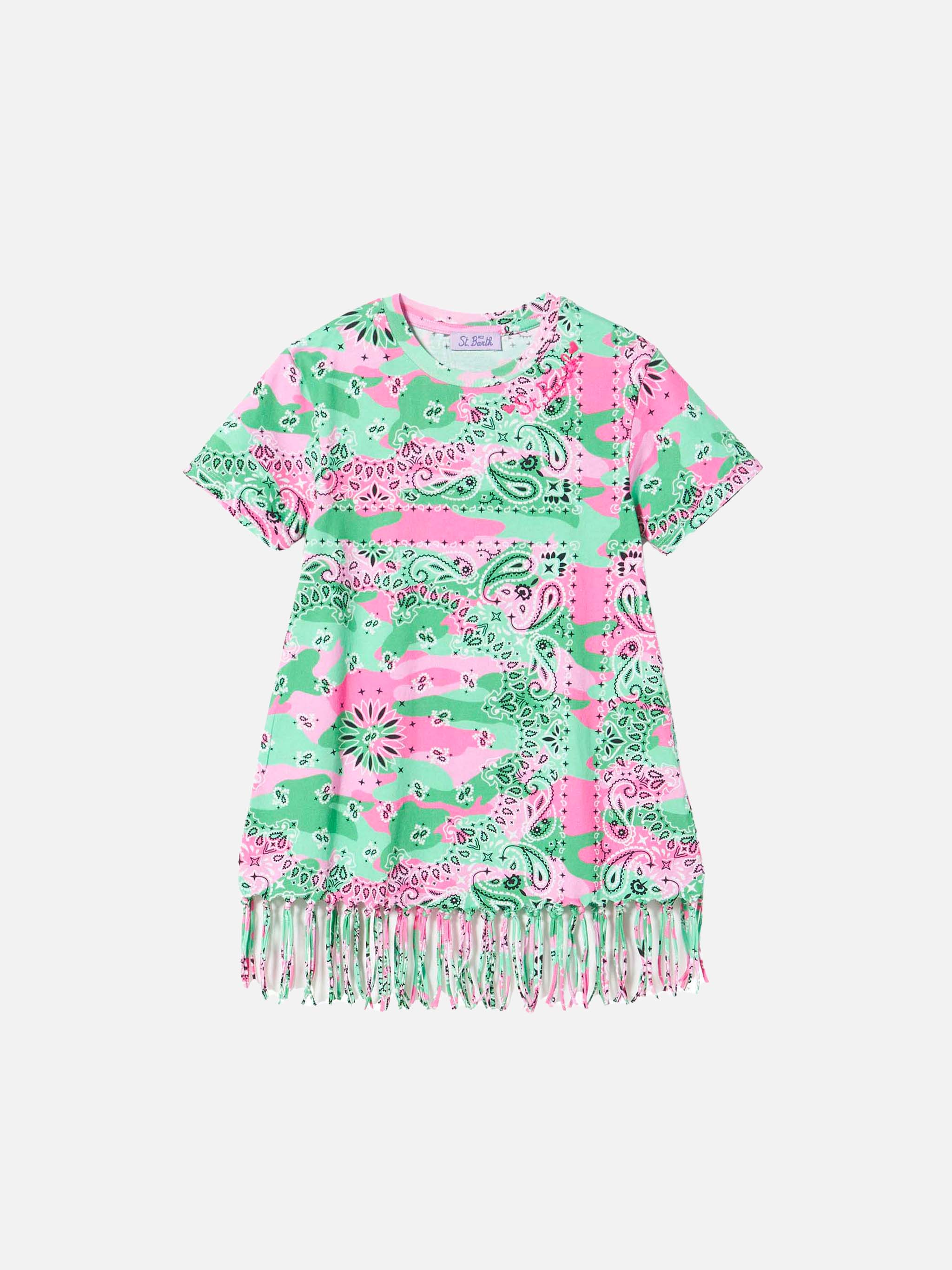 Camouflage katoenen jurk voor meisjes met franjes