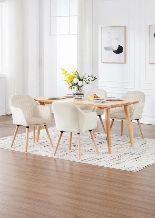 WOLTU 2 sillas de comedor para cocina, sala de estar, cafetería, asiento de terciopelo, patas de madera maciza, color crema.