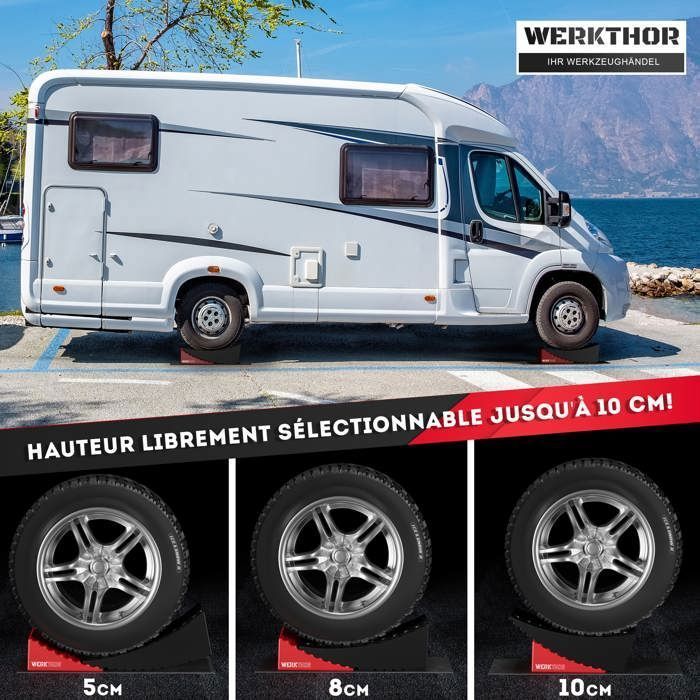 Rampas elevadoras para autocaravanas WERKTHOR (rojas) - Juego de 2 | Hasta 13,5 toneladas | Antideslizantes y robustas