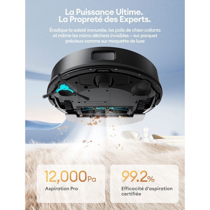Robot aspirapolvere e lavapavimenti Ultenic TP20 Pro – Potenza di aspirazione 12.000 Pa – Base di ricarica con svuotamento automatico da 4 litri – Autonomia di 200 minuti – Navigazione LDS – Compatibile con Alexa