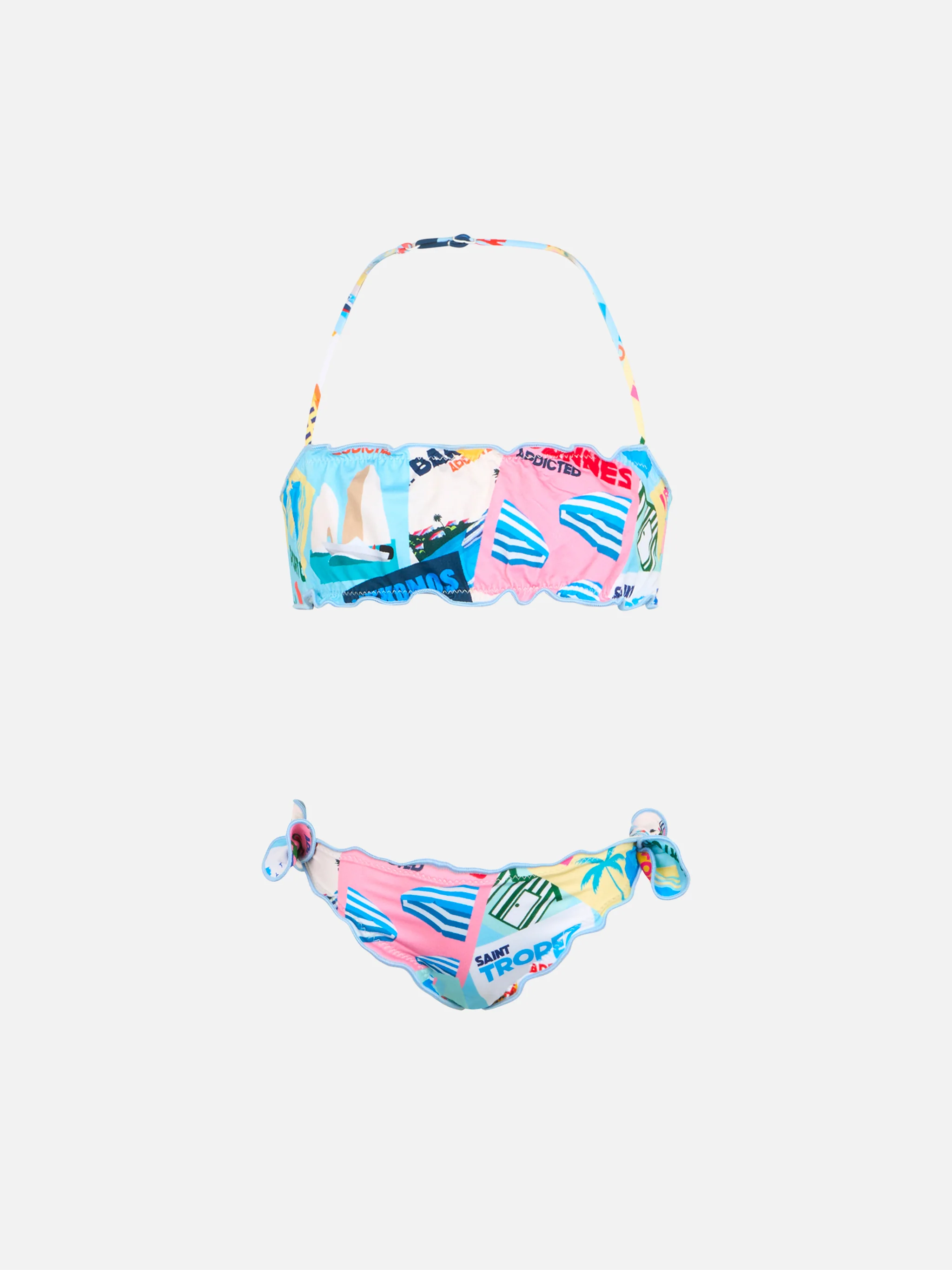 Bikini Emy a fascia classico con stampa cartolina