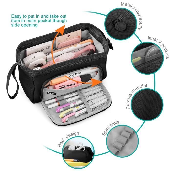 Large Capacity Pencil Case, School Pencil Bag, Makeup Bag for Girls and Boys, Black