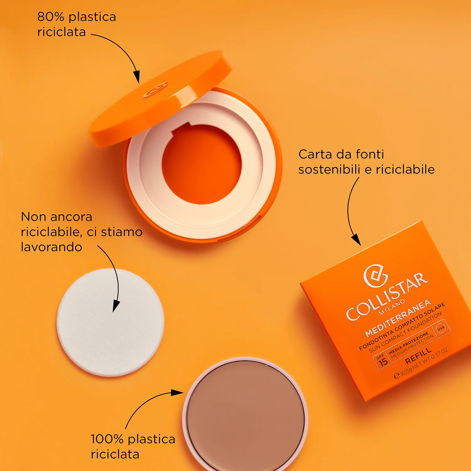Abbronzatura Mediterranea - Fondotinta Compatto Solare SPF15 REFILL - Make Up  Solare viso, Fondotinta compatto