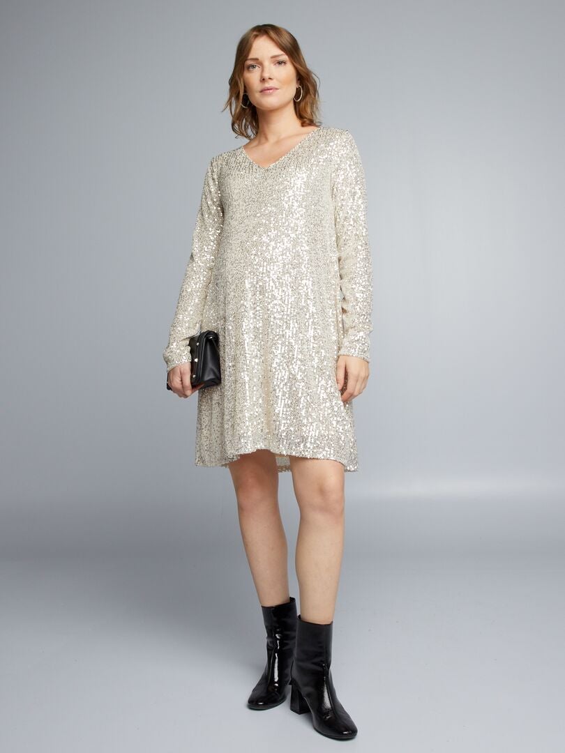 Vestido de maternidade com lantejoulas - AMARELO