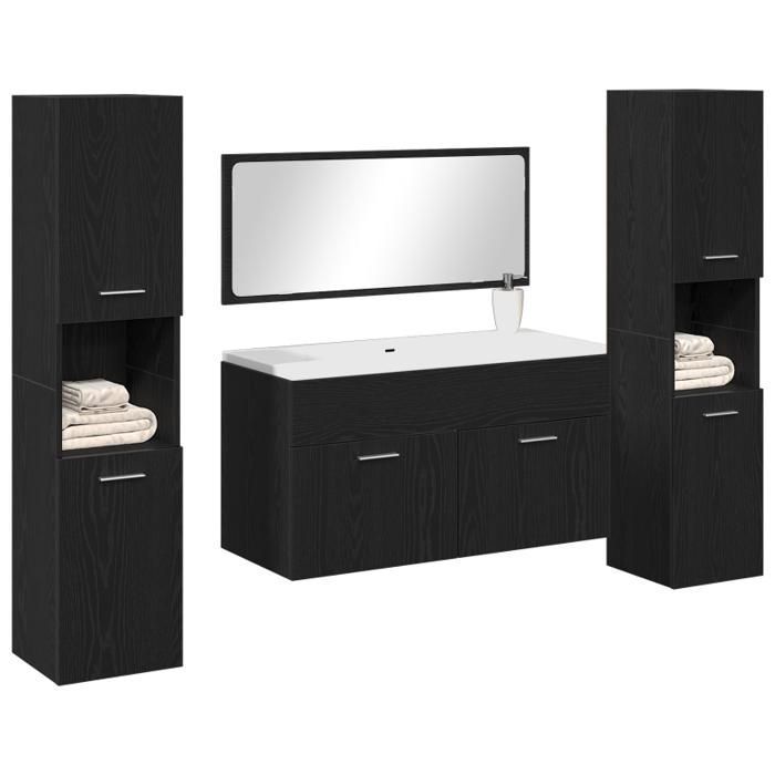 Bathroom furniture set - Black oak - 4 pieces - Engineered wood - Contemporary style