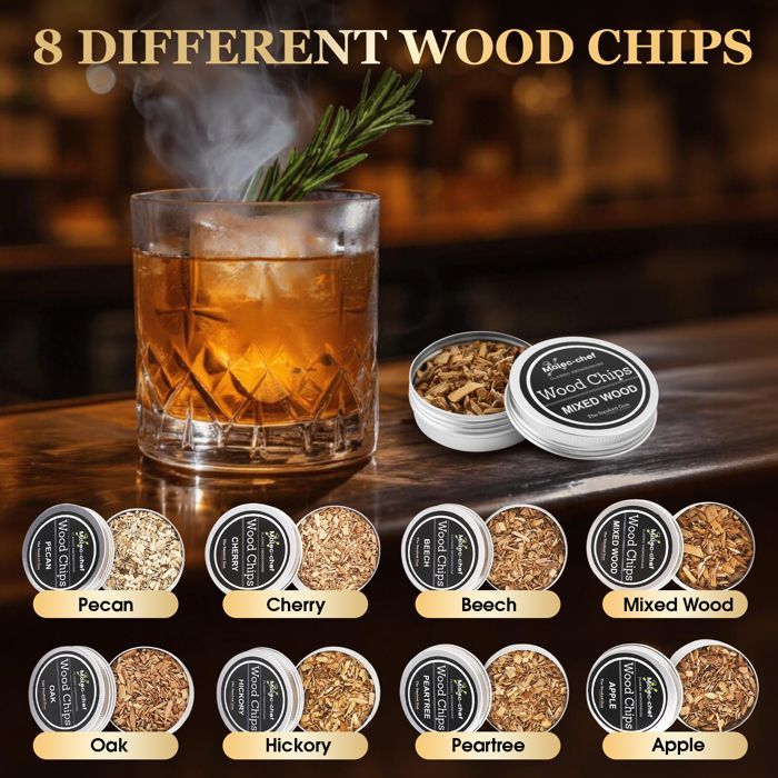 Kit ahumador de whisky con 8 maderas aromáticas, kit ahumador portátil para cócteles, bebidas, carnes y quesos, idea de regalo.