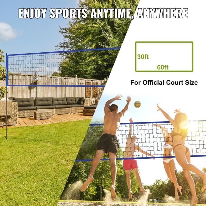 Red de voleibol - VEVOR - Red de voleibol portátil para exteriores con poste de altura ajustable y bolsa, para jardín, playa y césped.