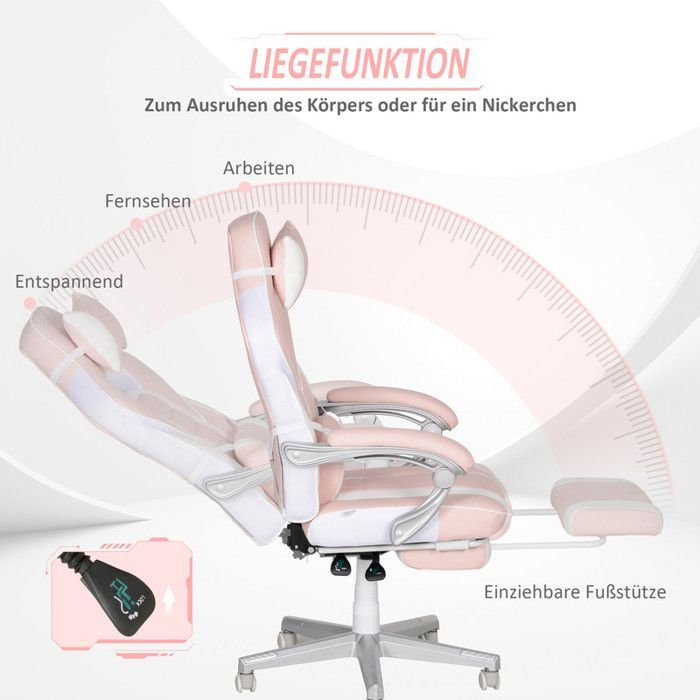 Fauteuil gaming avec repose-pieds, chaise de bureau réglable en hauteur avec coussins pour la tête et les lombaires