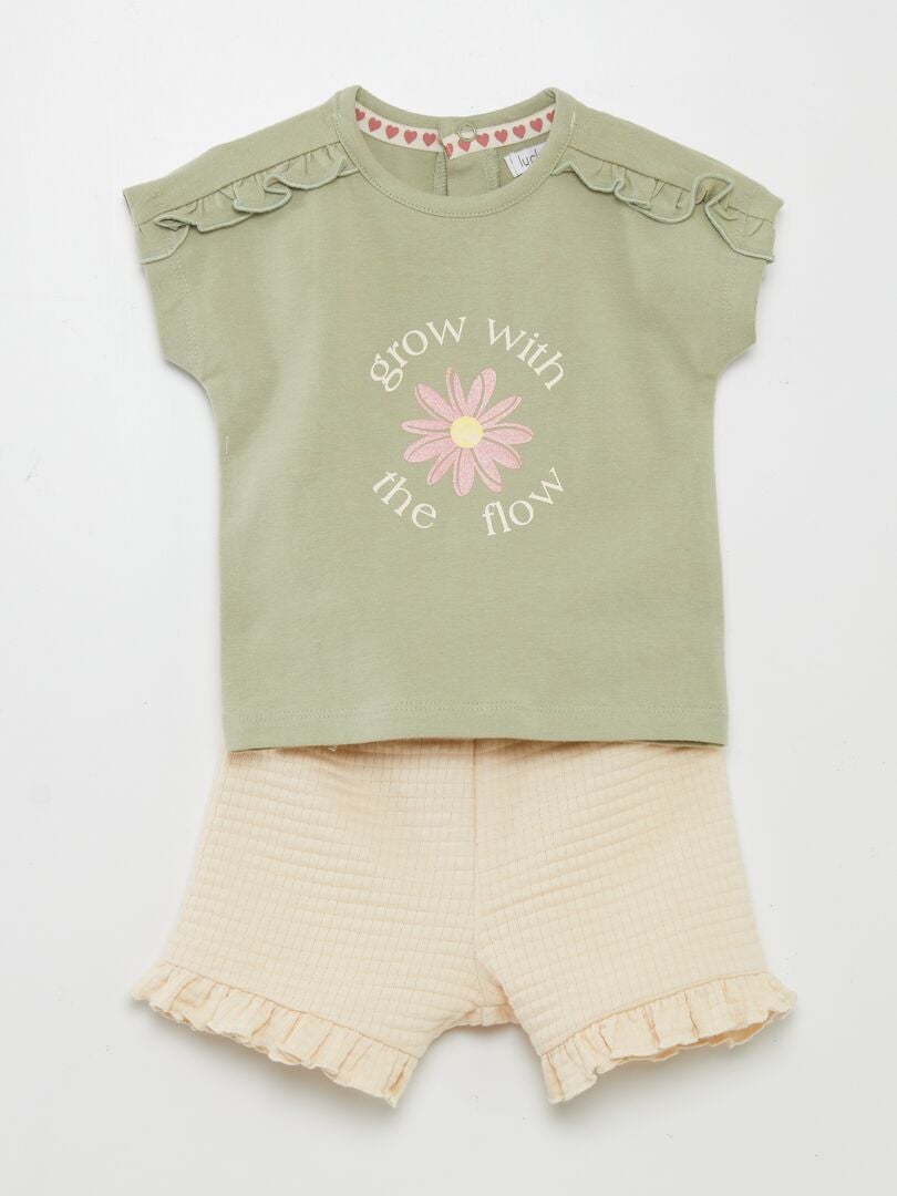 Conjunto de camiseta estampada + shorts de malha - 2 peças - VERDE