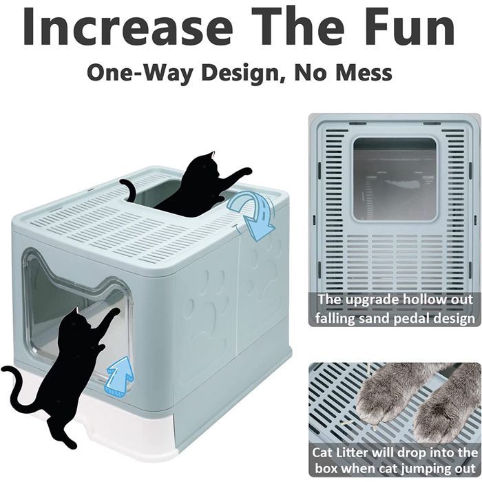 VIVOLILV Cat Litter Box, Scoop Included, Foldable Cat Toilet House, Front Entry and Top Exit, 51x41x38 cm, Blue