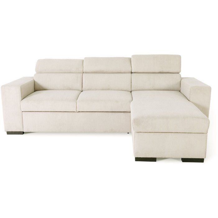 Canapé d'angle convertible réversible - 4 places - VICOMTE - Velours côtelé Beige - Coffre - 237 x 167 x 88 cm