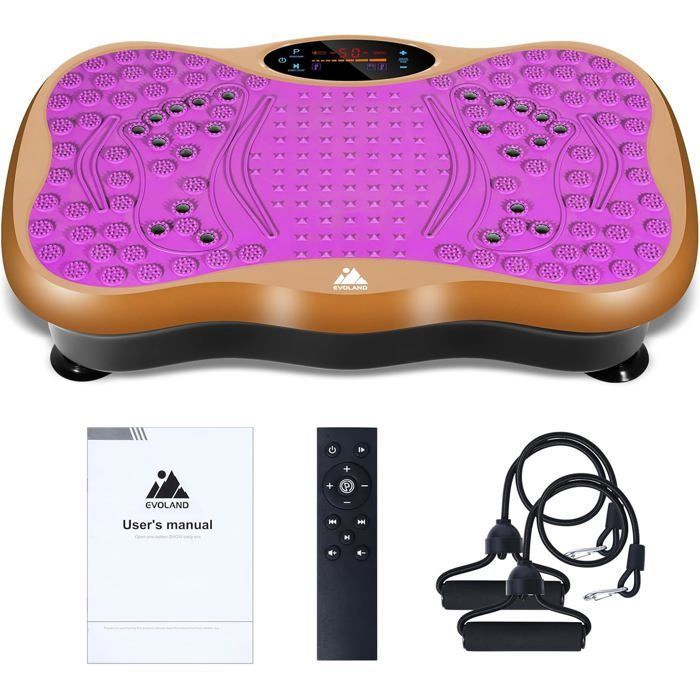 Plateforme Vibrante Pour Le Fitness - EVOLAND- 99 Niveaux D'intensité -Télécommande - 5 Fichiers - Bluetooth-2 Bandes De Résistance