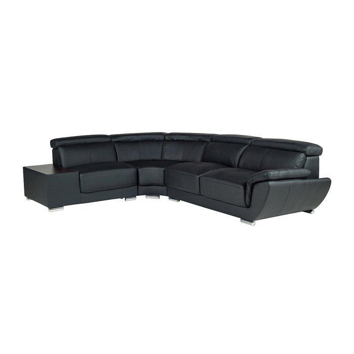 Sofá esquinero de piel NAHIA - Negro - Orientación izquierda - 5 plazas - Estilo contemporáneo