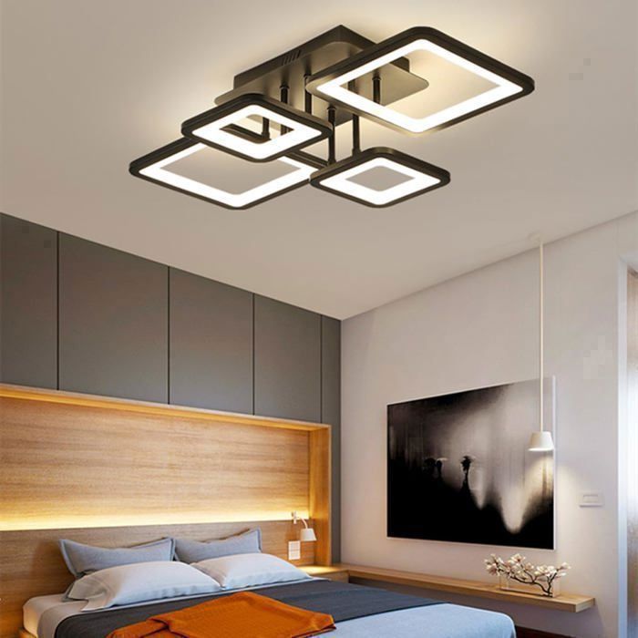 Dorlink 4-kops 54W zwarte LED-plafondlamp – Modern en dimbaar met afstandsbediening, geschikt voor slaapkamer, woonkamer en eetkamer.