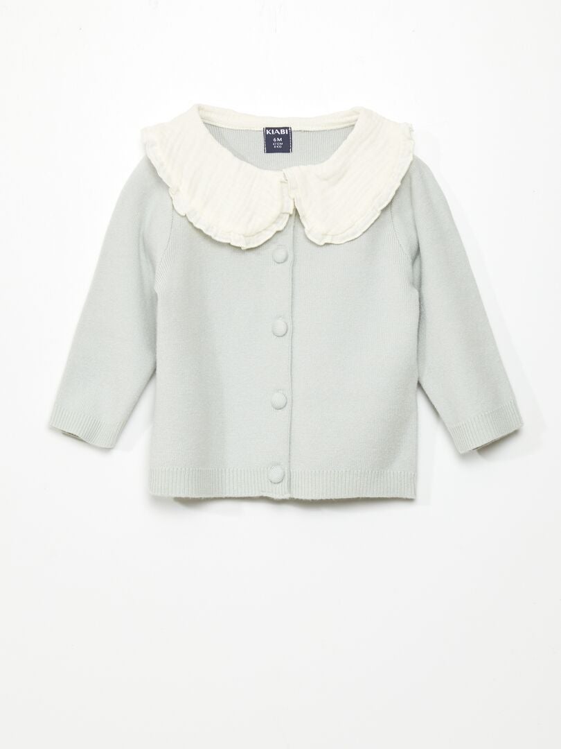 Cárdigan ligero con cuello con volantes - AZUL