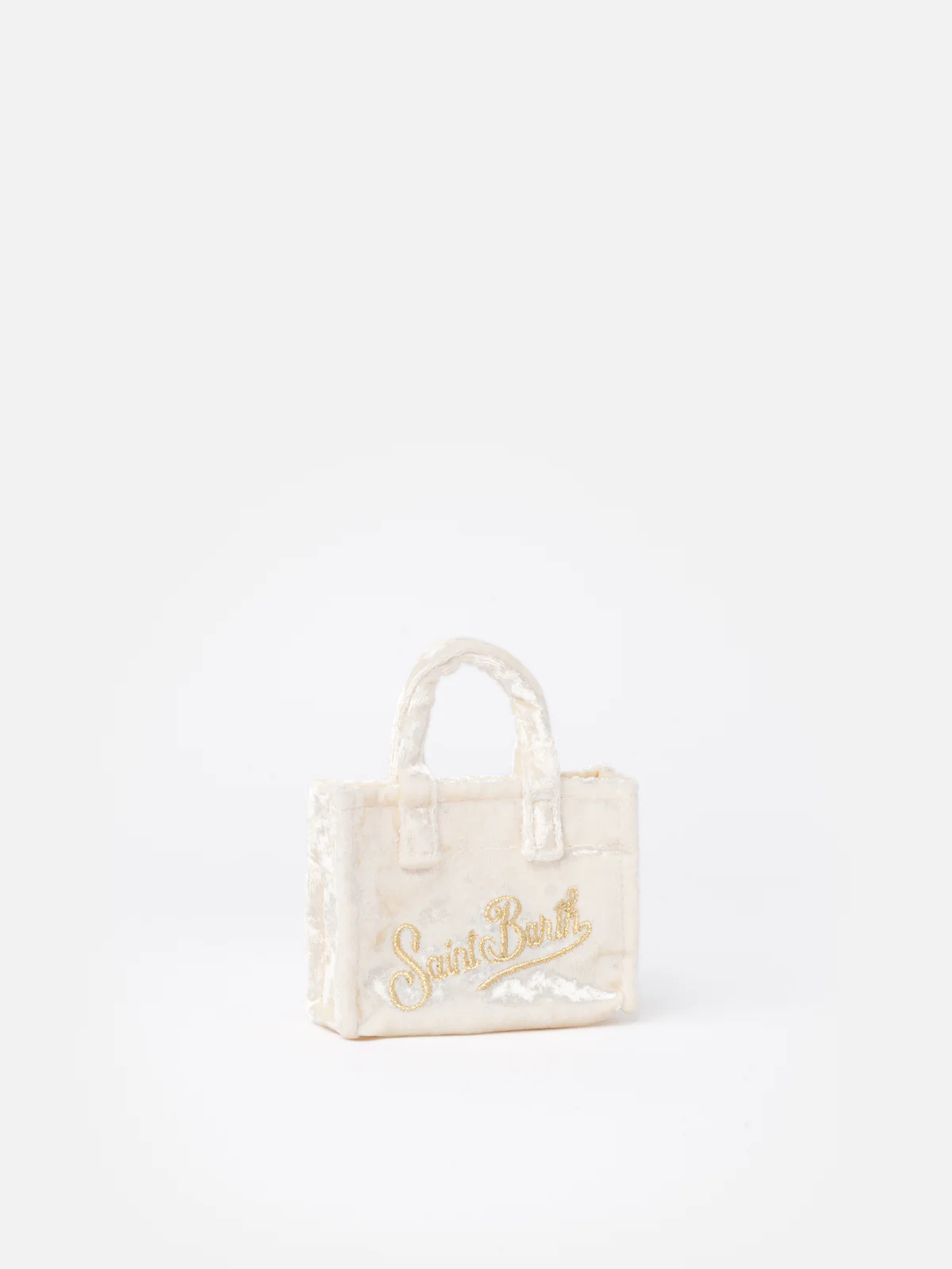 Chaveiro de tecido chenille branco com bordado do logotipo