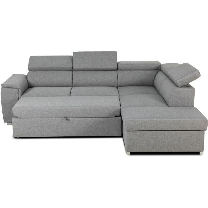Sofá cama esquinero reversible con almacenamiento - 5 plazas - DAYTONA - Tela gris - 260 x 77 / 94 x 216 cm
