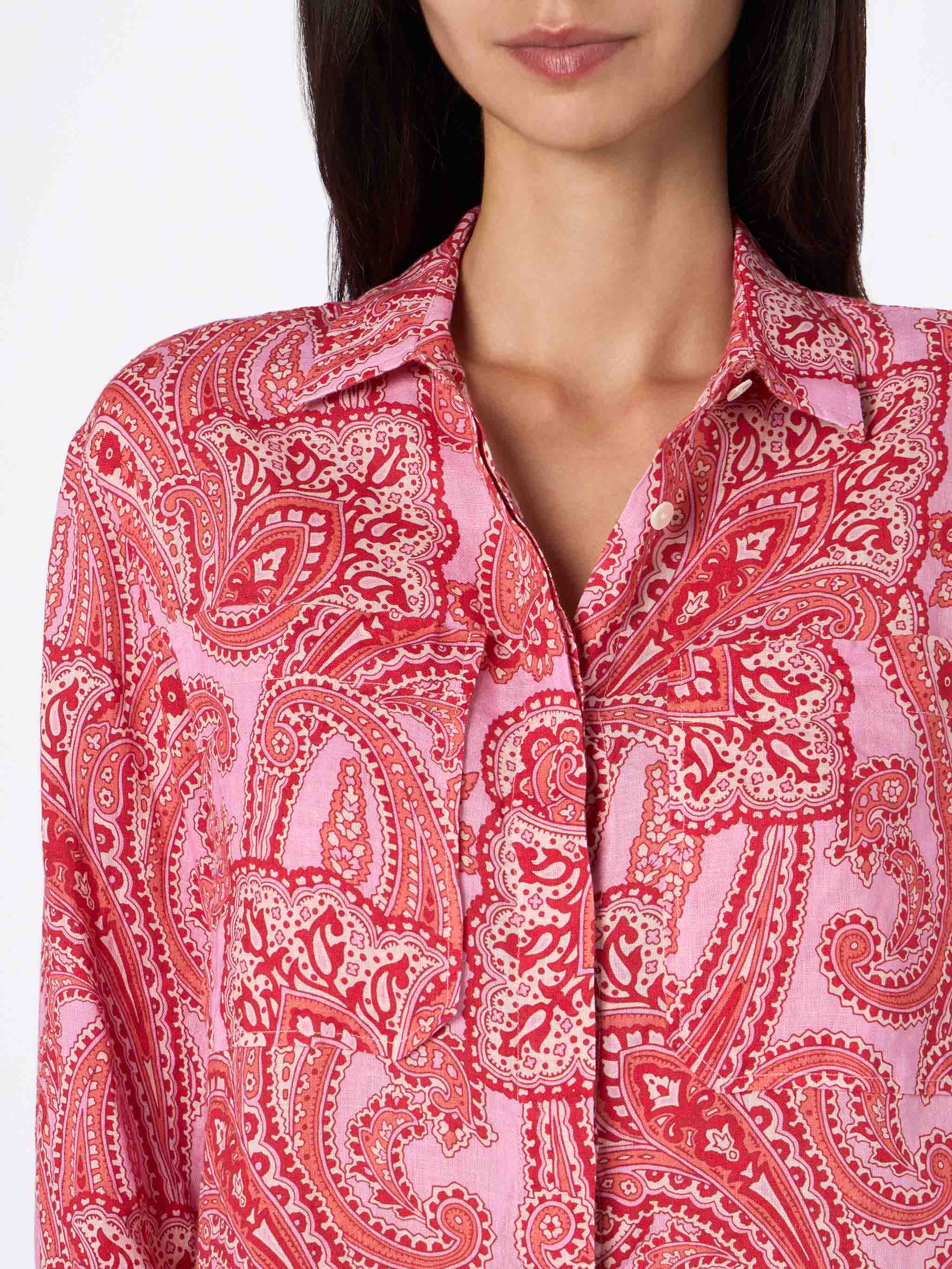 Alodie damesblouse van linnen met paisleyprint en zakken