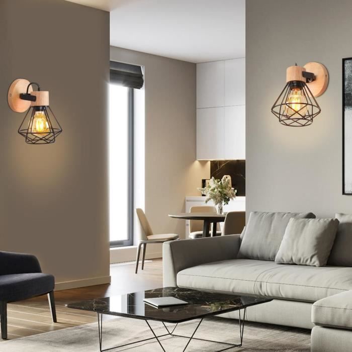 IDEGU Applique Murale Industrielle, 16CM Vintage Lampe Murale Interieur en Bois Fer Rétro Réglable E27 Éclairage Mural Noir pour