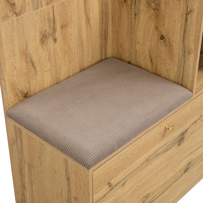 Garderoben-Set für den Eingangsbereich 110 x 37 x 185,5 cm – mit Spiegel und Haken – Schuhschrank und Schuhbank – Natur