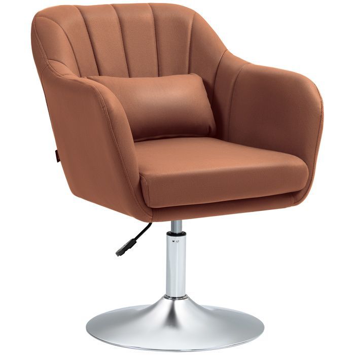 Lounge chair - HOMCOM - lumbar cushions, height adjustable, 360° swivel, metal base - brown