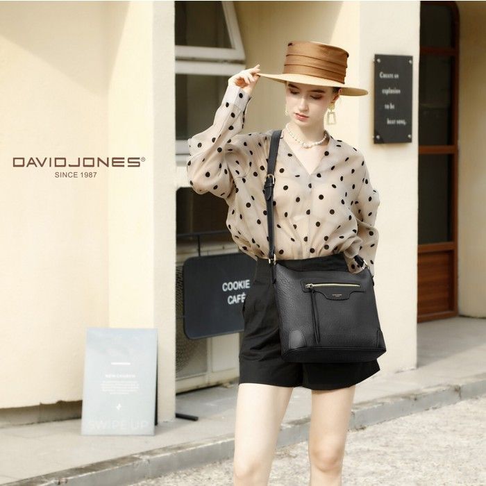 David Jones - Borsa a tracolla da donna con molteplici tasche - Borsa a tracolla, borsa a mano, borsa a spalla, ecopelle - Tasca con cerniera - Viola