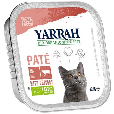 12 barquettes de 100 g de nourriture humide bio pour chats Yarrah - 9 + 3 offertes !*