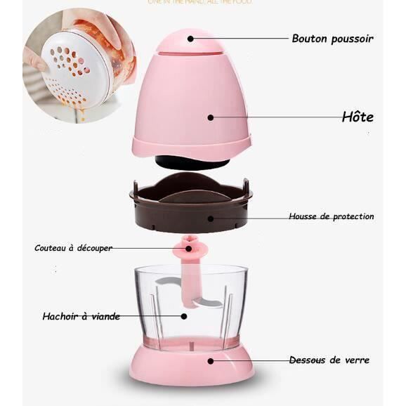 Processador de alimentos para bebês - Moedor de carne elétrico - Pequeno moedor de sucos e liquidificador - Rosa