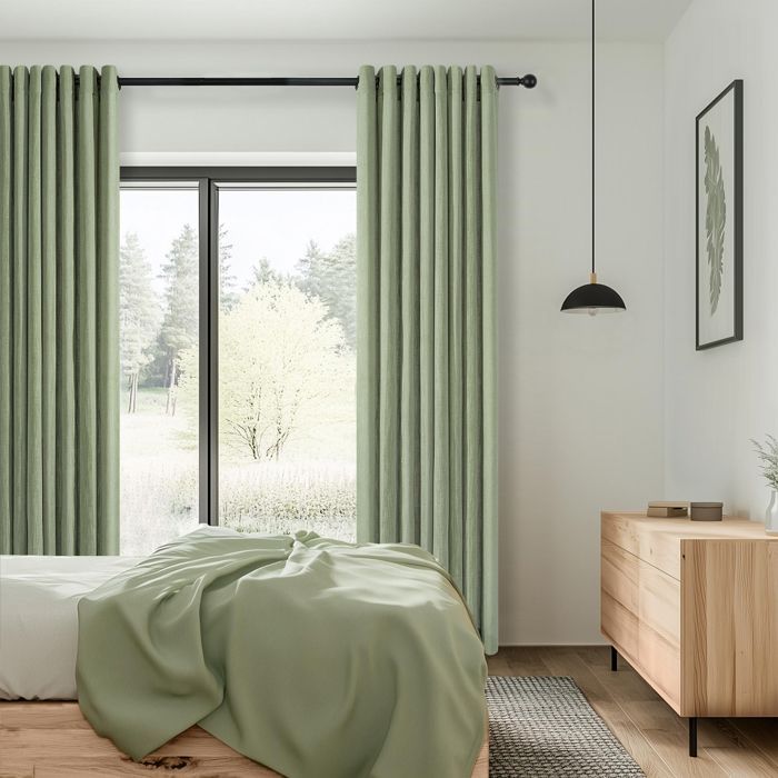 Topfinel Rideaux en Lin 140x160cm Rideaux Courts de Salon Rideau Voilage Fenetre Semi-Transparent Avec Œillets Vert Sauge Lot de 2