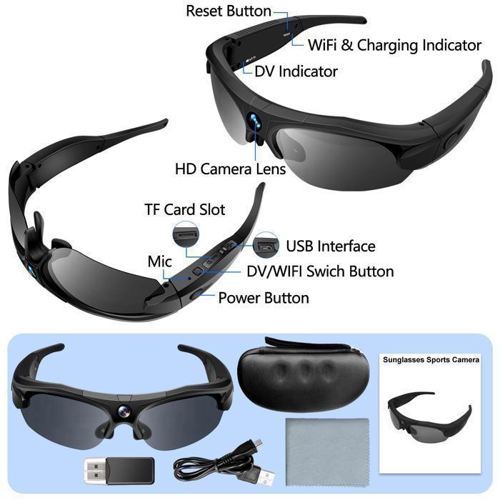 Cámara deportiva Wi-Fi 4K, gran angular de 120°, lentes polarizadas, 100 minutos de autonomía, modo DV, ideal para deportes y ciclismo.