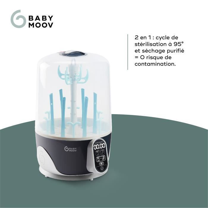 Babymoov Turbo Pure Stérilisateur Biberons Vapeur Electrique 2 en 1, Sèche Biberons, En 6 min Chrono