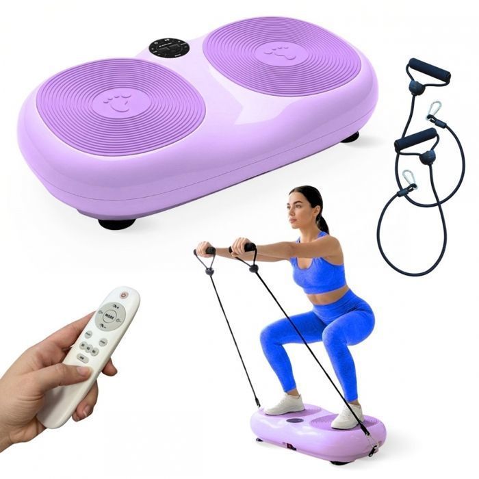 Plataforma vibratoria Mobiclinic con control remoto, 99 niveles de velocidad, bandas de resistencia, 9 programas, pantalla morada, Karol