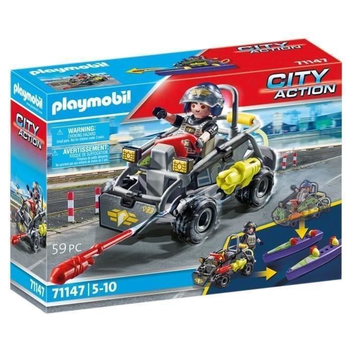 PLAYMOBIL 71147 Quad transformable de bandit, Les policiers Unité d'élite, City Action, Dès 5 ans