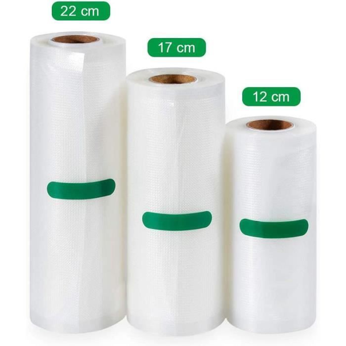 Film para envasar al vacío alimentos - Bolsas para envasar al vacío alimentos para máquinas de envasado al vacío, 3 rollos, 12x500cm, 17x500cm, 22x500cm (sin embalaje)