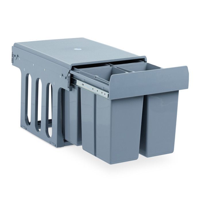 Cubo de basura de cocina Relaxdays con sistema extraíble, clasificación de residuos, plástico, 4 x 8 L, 35,1 x 34,3 x 48 cm (alto x ancho), gris.