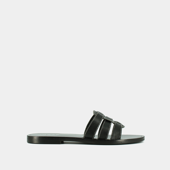 Mules à brides croisées  en cuir noir