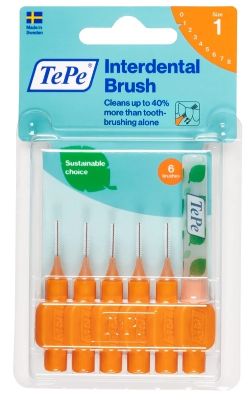 TEPE Tepe Nachhaltige Interdentalbürste, orange, Größe ISO 1, Reinigung der Zahnzwischenräume