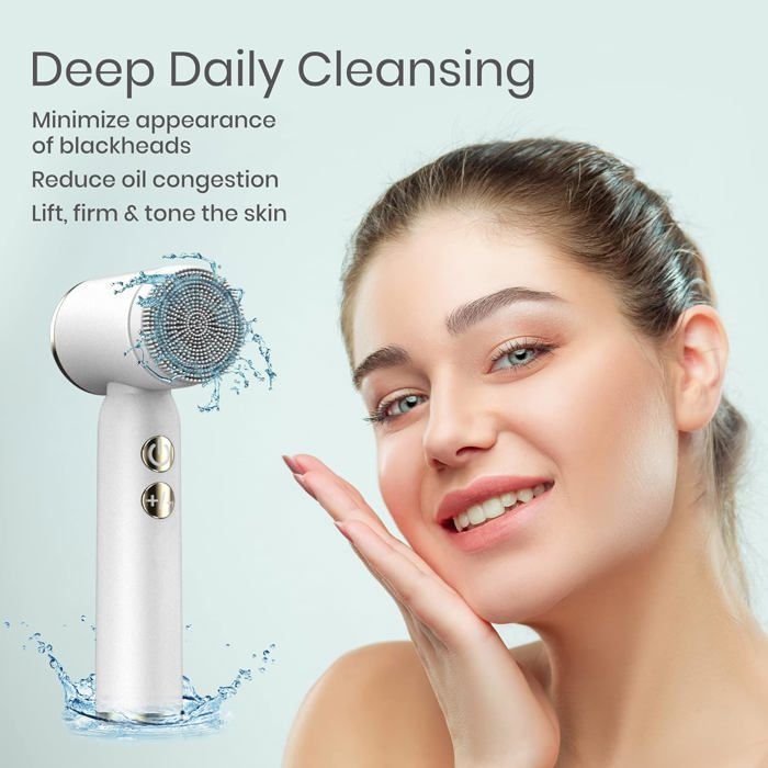 Luxe gezichtsreinigingsborstel, roterende roller sonische massager, 6-in-1 draagbare elektrische siliconen gezichtsscrub