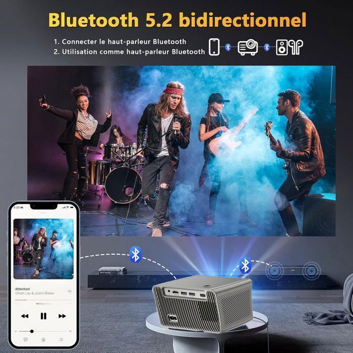 【Auto Focus/Keystone】Vidéoprojecteur 4K,30000 Lumens projecteur 1080P Full HDWiFi Projecteur pour iOS/Android/TV Stick -Avec
