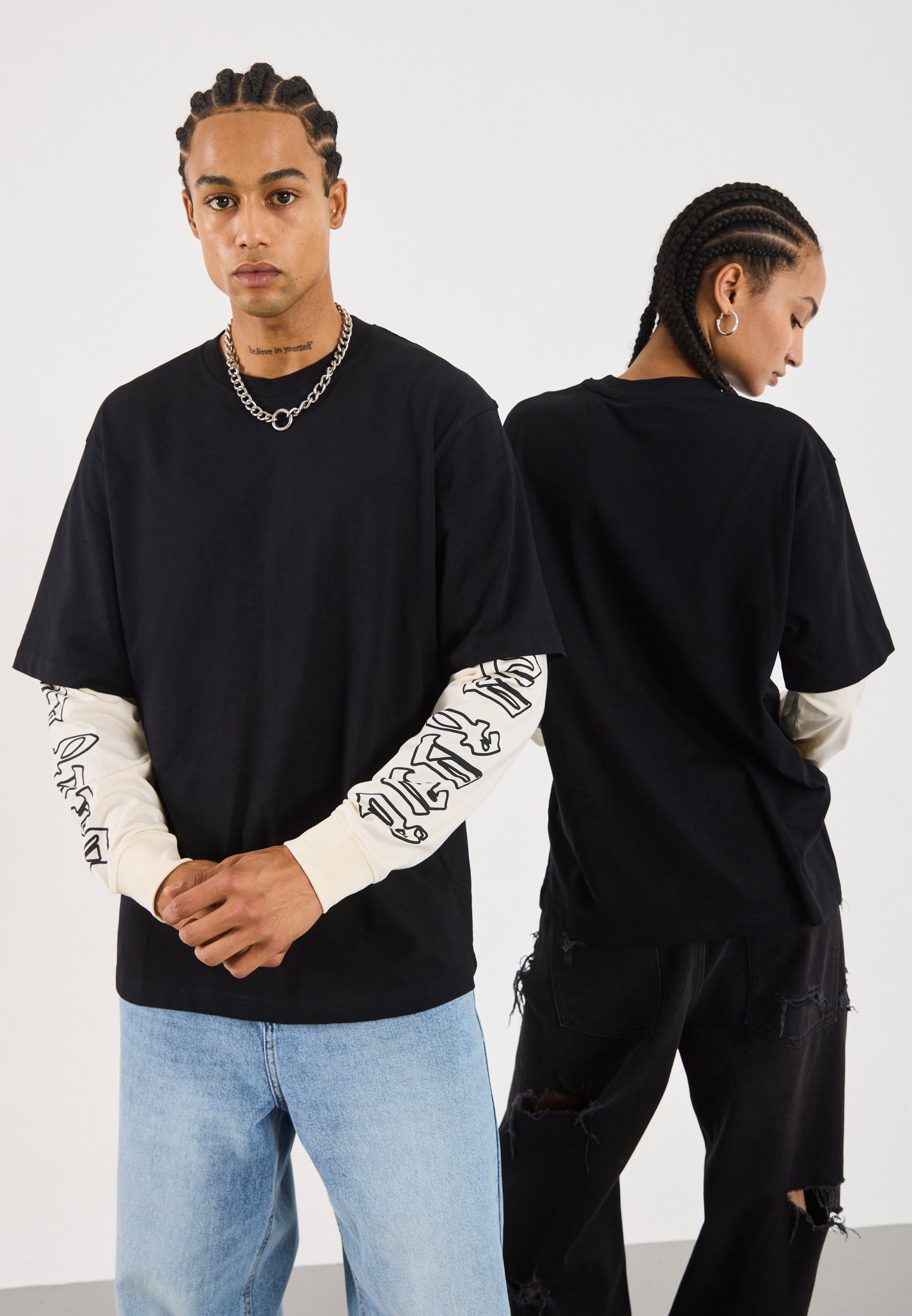 YOURTURN UNISEX - Top met lange mouwen - zwart/wit