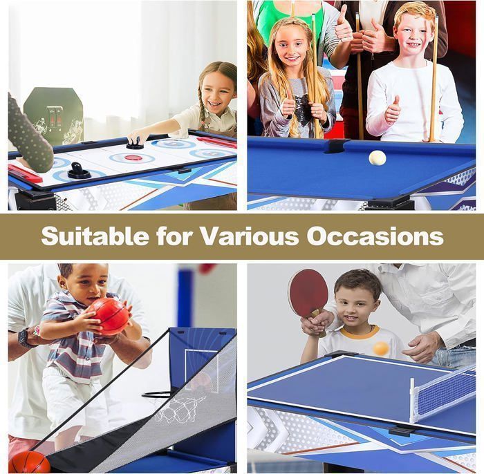 Children's multi-game table - 5 in 1 multi-game table - ping pong table - snooker - archery - hockey - basketball - 92x46x73cm