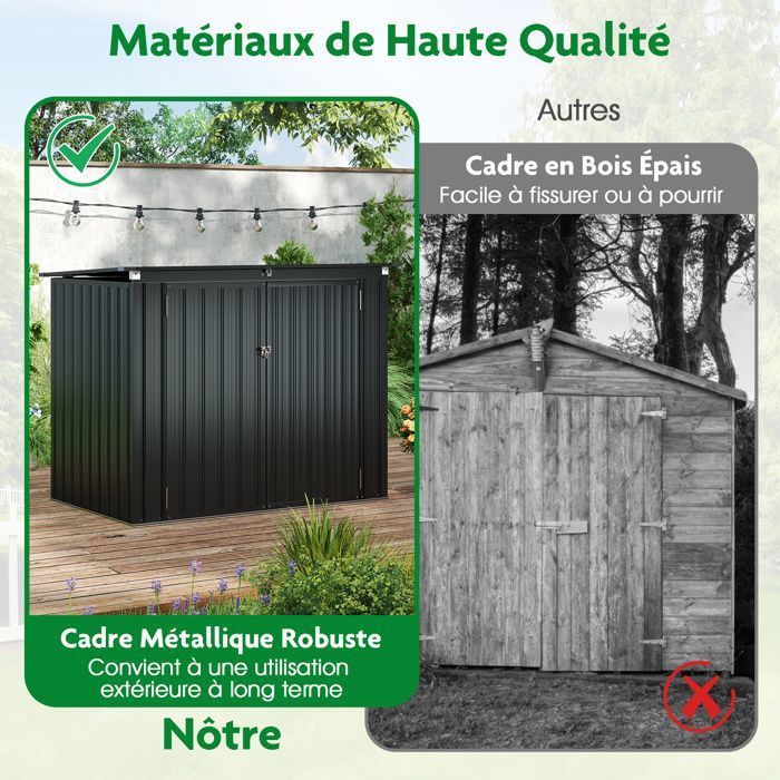 Caseta de jardín metálica COSTWAY para exteriores - 1,52 m² (159 x 95,5 cm) - Tapa con apertura a 40° y barras de aire - 2 puertas con pestillos - Gris