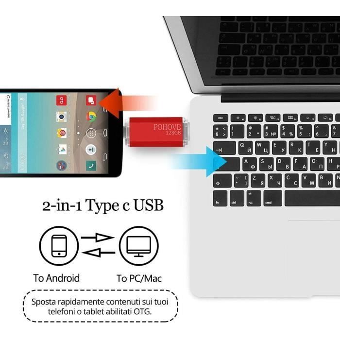 Memoria USB C de 128 GB, mini memoria USB de 128 GB, memoria USB OTG tipo C de 128 GB, resistente al agua, para Huawei, Xiaomi y OnePlus.